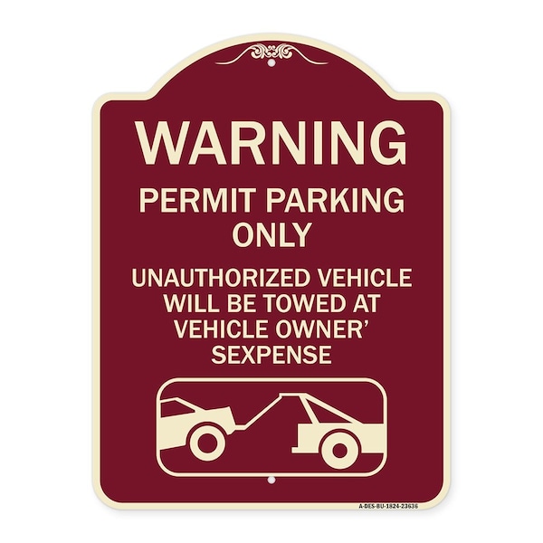 Signmission No Parking w/o Permit Warning Permit Parking Unauthorized Vehicles Alum, 24" x 18", BU-1824-23636 A-DES-BU-1824-23636 - main